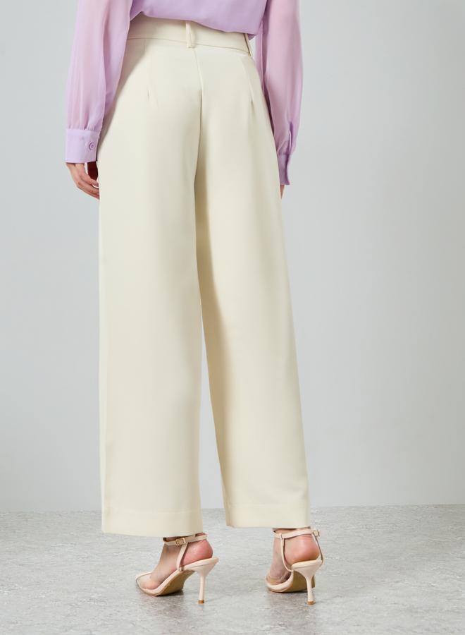 Styli Cream Solid Barrel Fit Trousers - Image 3